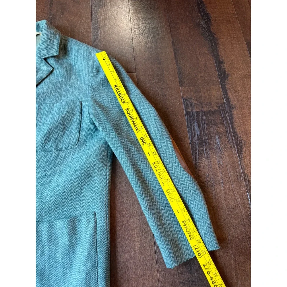 Vintage GAP Herringbone Blazer M Green Wool Blend Elbow Patches Academic preppy